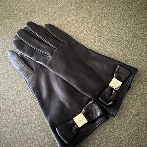 Kate Spade Black Leather Gloves with Bow Accent